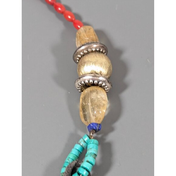 Coldwater Creek Boho Tribal Faux Turquoise Red Gold Tone Chunky Bead Necklace 20 - Picture 5 of 11